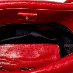 Pre Owned Miu Miu Red/Cream Vitello Shine Leather Double Flap Tote