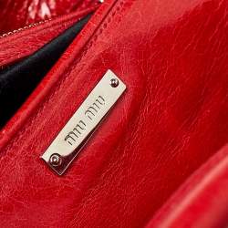 Pre Owned Miu Miu Red/Cream Vitello Shine Leather Double Flap Tote