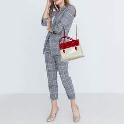 Pre Owned Miu Miu Red/Cream Vitello Shine Leather Double Flap Tote