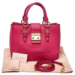 Pre Owned حقيبة يد ميو مي و جلد مادراس فوشيا