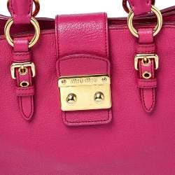 Pre Owned حقيبة يد ميو ميو جلد مادراس فوشيا