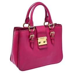 Pre Owned حقيبة يد ميو ميو جلد مادراس فوشيا