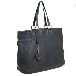 Miu Miu Dark Grey Leather Shopper Tote