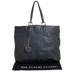 Miu Miu Dark Grey Leather Shopper Tote