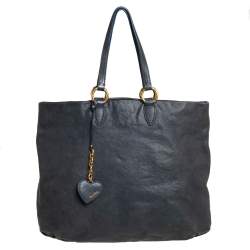 Miu Miu Dark Grey Leather Shopper Tote