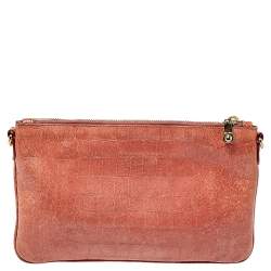 Pre Owned Miu Miu Pink Croc Embossed Leather Crossbody Bag