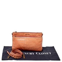 Pre Owned Miu Miu Pink Croc Embossed Leather Crossbody Bag