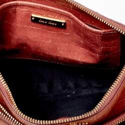 Pre Owned Miu Miu Pink Croc Embossed Leather Crossbody Bag