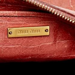 Pre Owned Miu Miu Pink Croc Embossed Leather Crossbody Bag