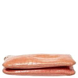 Pre Owned Miu Miu Pink Croc Embossed Leather Crossbody Bag