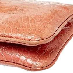 Pre Owned Miu Miu Pink Croc Embossed Leather Crossbody Bag