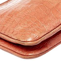 Pre Owned Miu Miu Pink Croc Embossed Leather Crossbody Bag