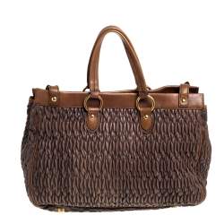 Pre Owned Miu Miu Mocha Brown Matelasse Leather Buckle Tote