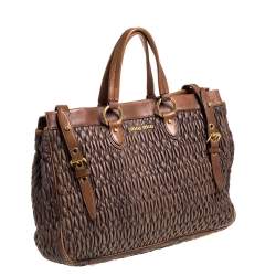 Pre Owned Miu Miu Mocha Brown Matelasse Leather Buckle Tote