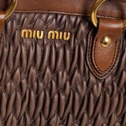 Pre Owned Miu Miu Mocha Brown Matelasse Leather Buckle Tote