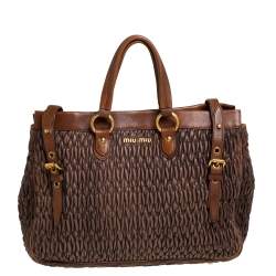 Pre Owned Miu Miu Mocha Brown Matelasse Leather Buckle Tote