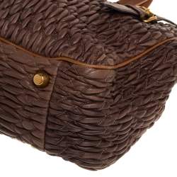 Pre Owned Miu Miu Mocha Brown Matelasse Leather Buckle Tote