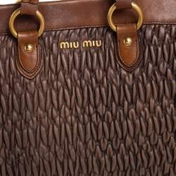 Pre Owned Miu Miu Mocha Brown Matelasse Leather Buckle Tote