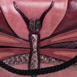 Miu Miu Pink Leather And Python Dragonfly Shoulder Bag