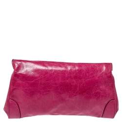 Pre Owned Miu Miu Fuchsia Crinkled Leather Clutch