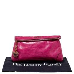 Pre Owned Miu Miu Fuchsia Crinkled Leather Clutch