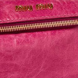 Pre Owned Miu Miu Fuchsia Crinkled Leather Clutch