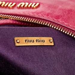 Pre Owned Miu Miu Fuchsia Crinkled Leather Clutch