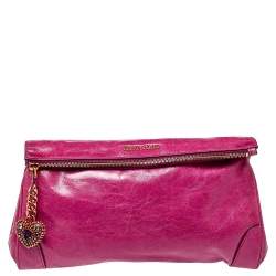 Pre Owned Miu Miu Fuchsia Crinkled Leather Clutch