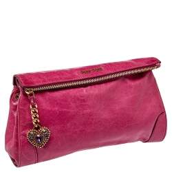 Pre Owned Miu Miu Fuchsia Crinkled Leather Clutch