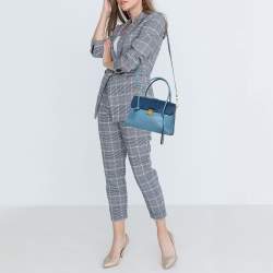 Pre Owned Miu Miu Blue Leather Madras Top Handle Bag