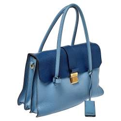 Pre Owned Miu Miu Blue Leather Madras Top Handle Bag