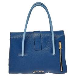 Pre Owned Miu Miu Blue Leather Madras Top Handle Bag