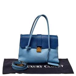 Pre Owned Miu Miu Blue Leather Madras Top Handle Bag