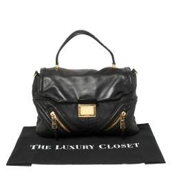 Pre Owned Miu Miu Black Quilted Leather Biker Top Handle Bag