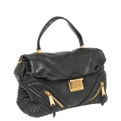 Pre Owned Miu Miu Black Quilted Leather Biker Top Handle Bag
