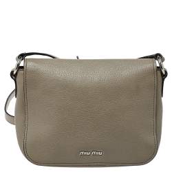 Pre Owned Miu Miu Argilla Grey Leather Madras Crossbody Bag 