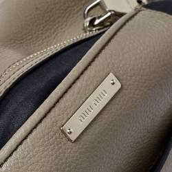Pre Owned Miu Miu Argilla Grey Leather Madras Crossbody Bag 