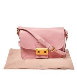 Pre Owned Miu Miu Pink Madras Leather Pushlock Flap Shoulder Bag