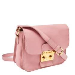 Pre Owned Miu Miu Pink Madras Leather Pushlock Flap Shoulder Bag