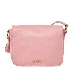 Pre Owned Miu Miu Pink Madras Leather Pushlock Flap Shoulder Bag