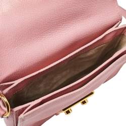 Pre Owned Miu Miu Pink Madras Leather Pushlock Flap Shoulder Bag