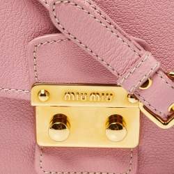 Pre Owned Miu Miu Pink Madras Leather Pushlock Flap Shoulder Bag