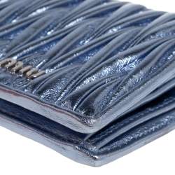 Miu Miu Metallic Blue Matelassé Leather Flap Compact Wallet
