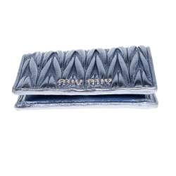 Miu Miu Metallic Blue Matelassé Leather Flap Compact Wallet