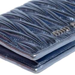Miu Miu Metallic Blue Matelassé Leather Flap Compact Wallet