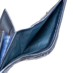 Miu Miu Metallic Blue Matelassé Leather Flap Compact Wallet