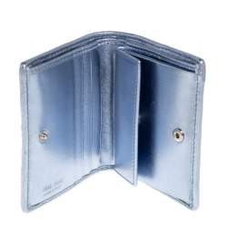 Miu Miu Metallic Blue Matelassé Leather Flap Compact Wallet