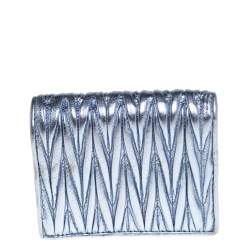 Miu Miu Metallic Blue Matelassé Leather Flap Compact Wallet