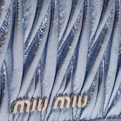 Miu Miu Metallic Blue Matelassé Leather Flap Compact Wallet