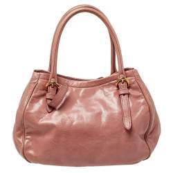 Pre Owned Miu Miu Pink Leather Bow Shoulder Bag